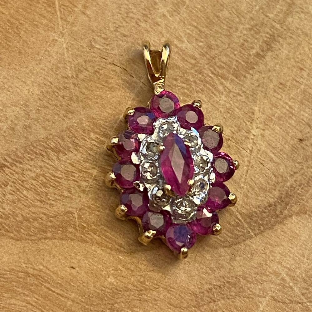 14K gold pink topaz & moissanite necklace
